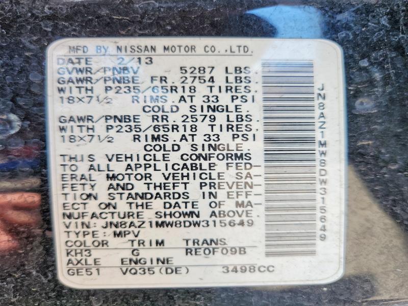 Aukcja sprzedaży 2013 Nissan Murano, vin: JN8AZ1MW8DW315649, numer aukcji: 69924906