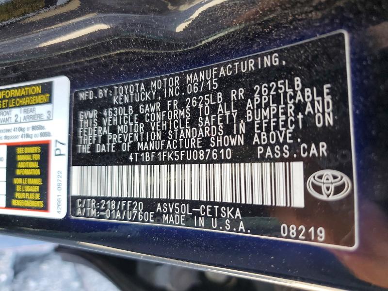 Продажа на аукционе авто 2015 Toyota Camry, vin: 4T1BF1FK5FU087610, номер лота: 69628276