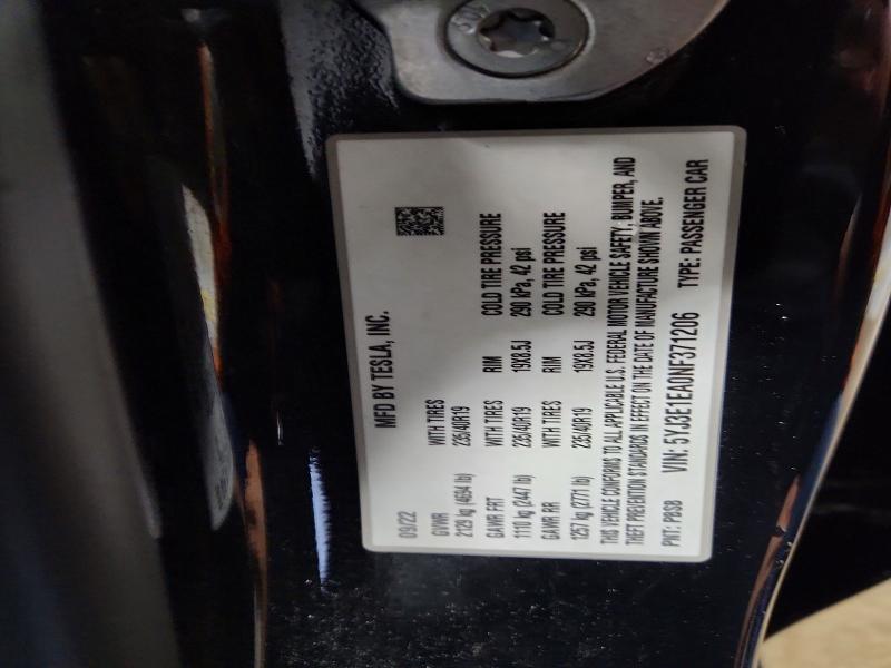 Продажа на аукционе авто 2022 Tesla Model 3, vin: 5YJ3E1EA0NF371206, номер лота: 69934596