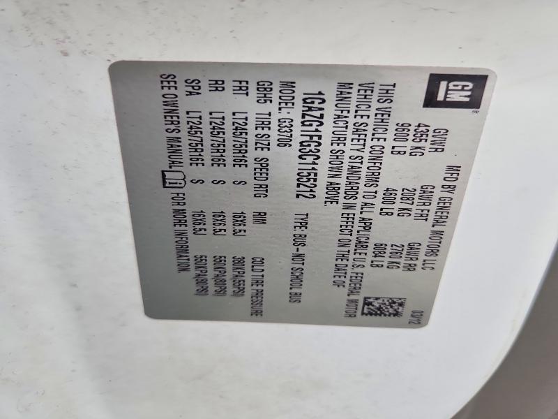 69069446 :رقم المزاد ، 1GAZG1FG3C1155212 vin ، 2012 Chevrolet Express G3500 مزاد بيع