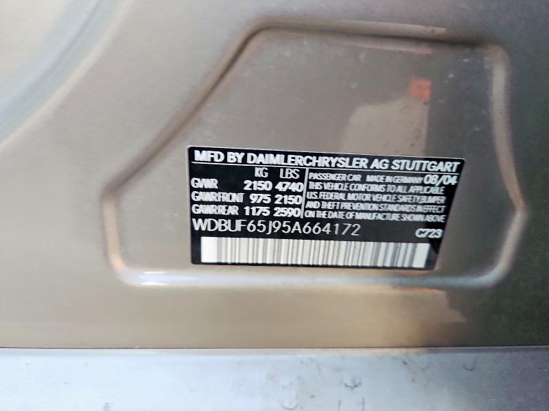 70329996 :رقم المزاد ، WDBUF65J95A664172 vin ، 2005 Mercedes-benz E مزاد بيع