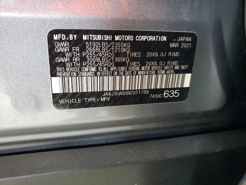 2022 Mitsubishi Outlander მანქანა იყიდება აუქციონზე, vin: JA4J3UA8XNZ011799, აუქციონის ნომერი: 67561896