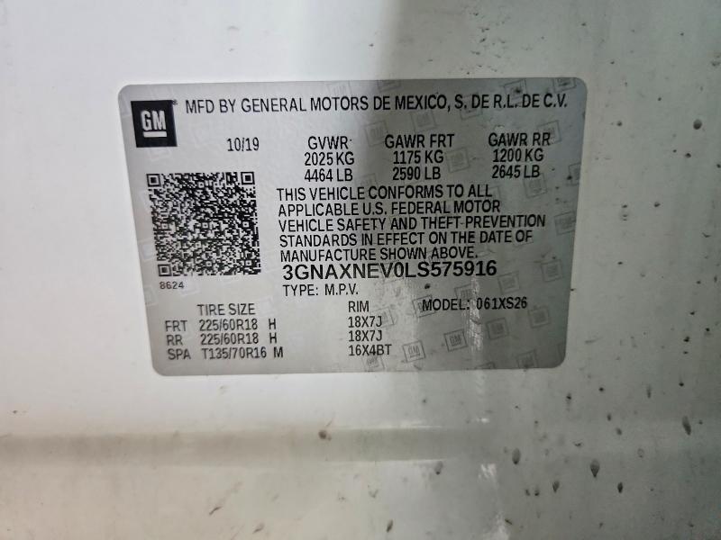 Продаж на аукціоні авто 2020 Chevrolet Equinox, vin: 3GNAXNEV0LS575916, номер лоту: 67236036