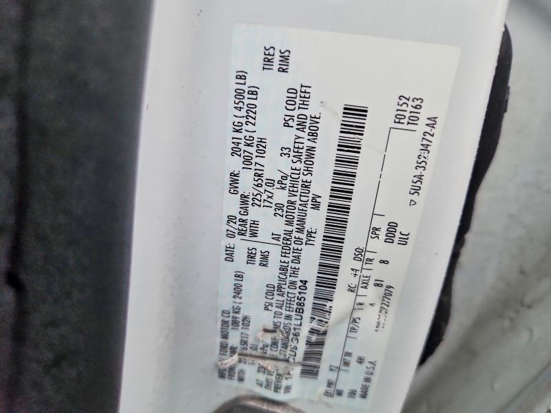 Продаж на аукціоні авто 2020 Ford Escape, vin: 1FMCU9G61LUB85104, номер лоту: 67764036