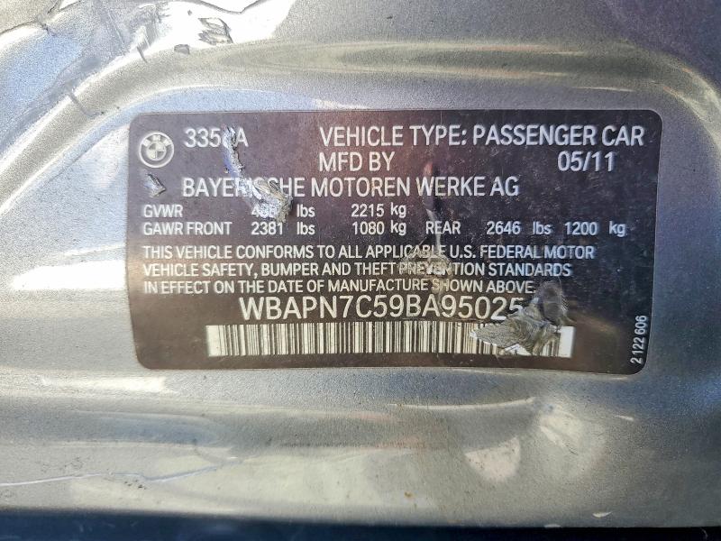 2011 Bmw 335 მანქანა იყიდება აუქციონზე, vin: WBAPN7C59BA950254, აუქციონის ნომერი: 68871756