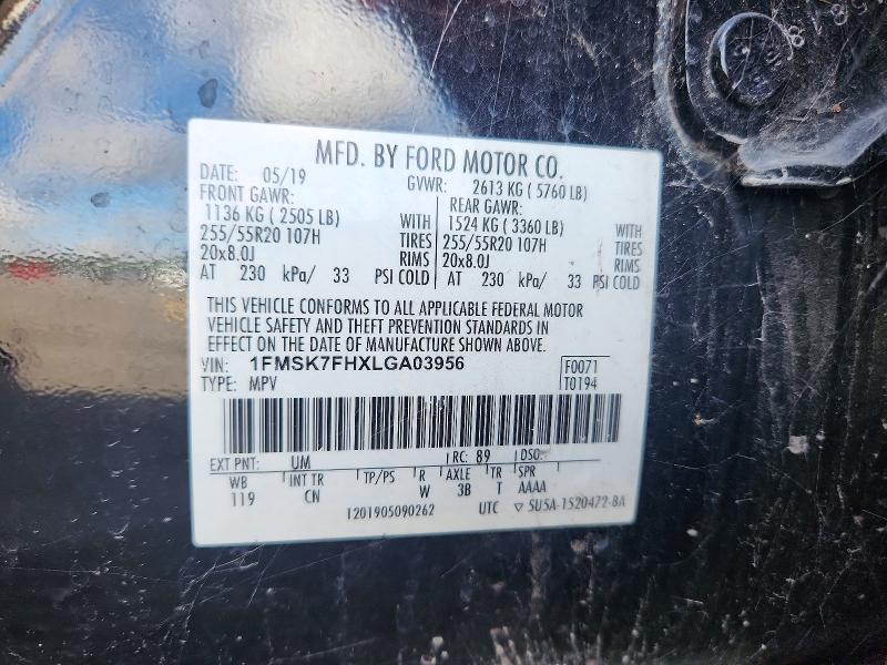 69841606 :رقم المزاد ، 1FMSK7FHXLGA03956 vin ، 2020 Ford Explorer مزاد بيع