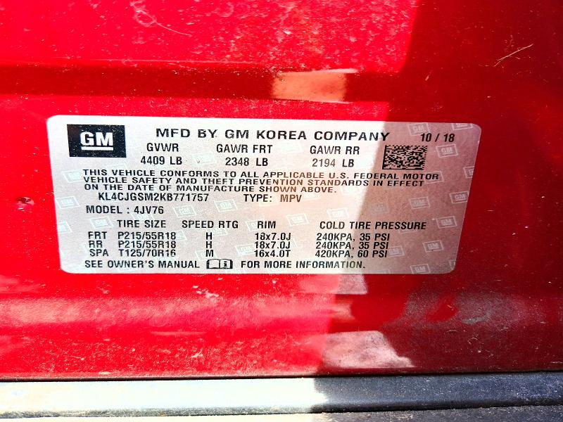 67427286 :رقم المزاد ، KL4CJGSM2KB771757 vin ، 2019 Buick Encore مزاد بيع