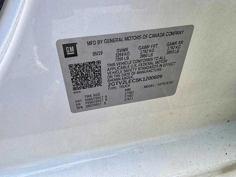 Продаж на аукціоні авто 2019 Gmc Sierra Limited, vin: 2GTV2LEC5K1200609, номер лоту: 70240246