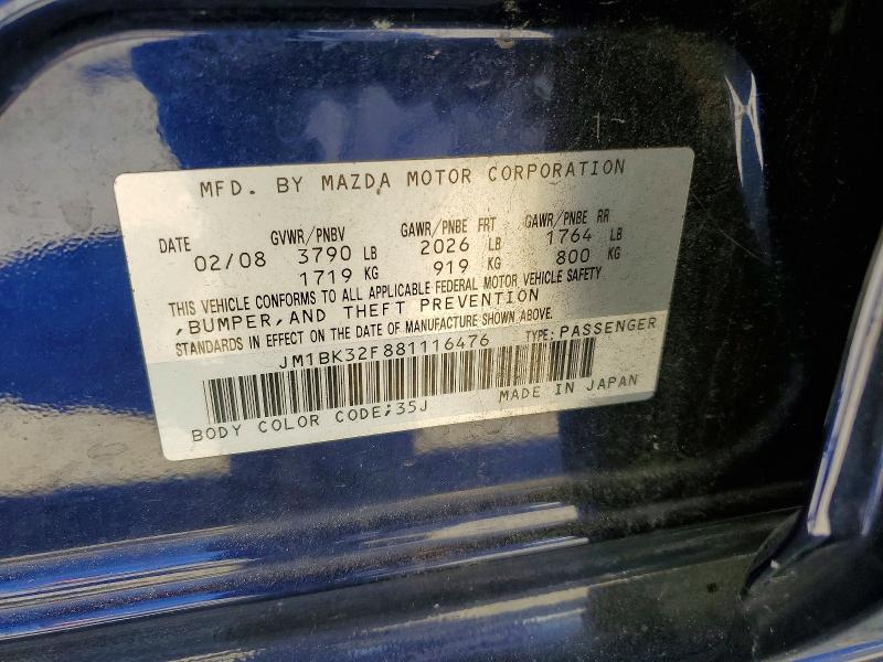 Продажа на аукционе авто 2008 Mazda 3, vin: JM1BK32F881116476, номер лота: 67182836