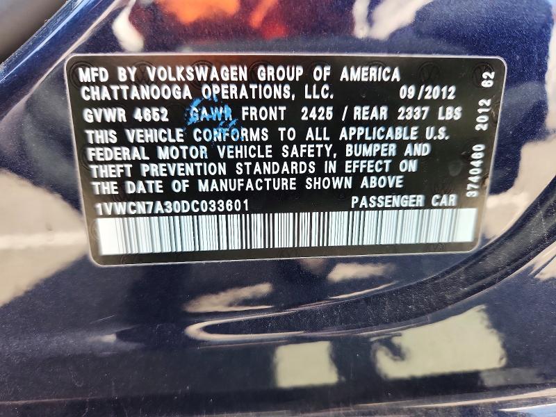 Продажа на аукционе авто 2013 Volkswagen Passat, vin: 1VWCN7A30DC033601, номер лота: 69461096