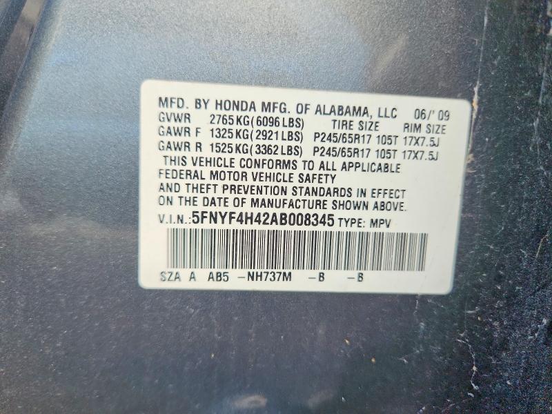 2010 Honda Pilot მანქანა იყიდება აუქციონზე, vin: 5FNYF4H42AB008345, აუქციონის ნომერი: 67653076