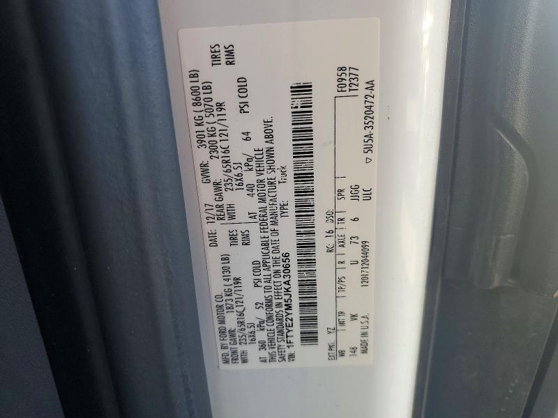 2018 Ford Transit მანქანა იყიდება აუქციონზე, vin: 1FTYE2YM5JKA30656, აუქციონის ნომერი: 70284046