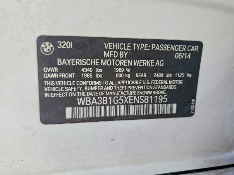 Продаж на аукціоні авто 2014 Bmw 320, vin: WBA3B1G5XENS81195, номер лоту: 69793536