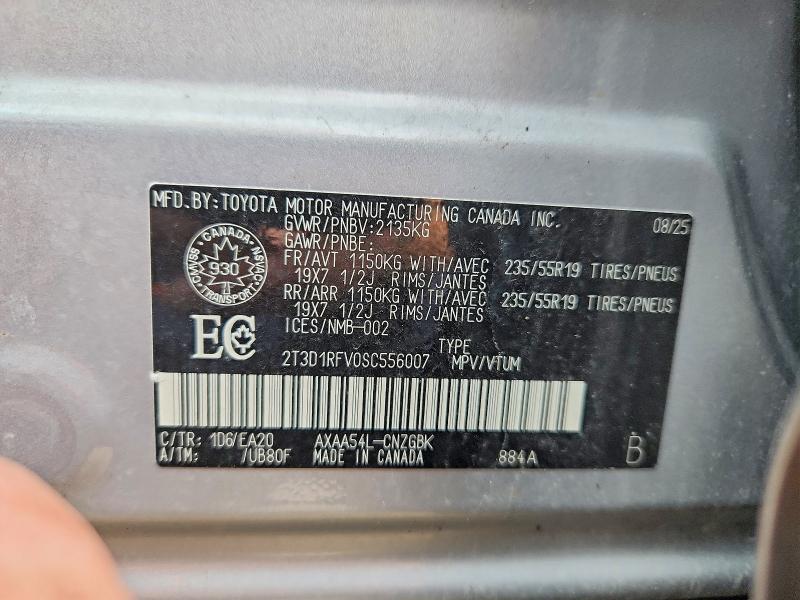 2025 Toyota Rav4 მანქანა იყიდება აუქციონზე, vin: 2T3D1RFV0SC556007, აუქციონის ნომერი: 69848726