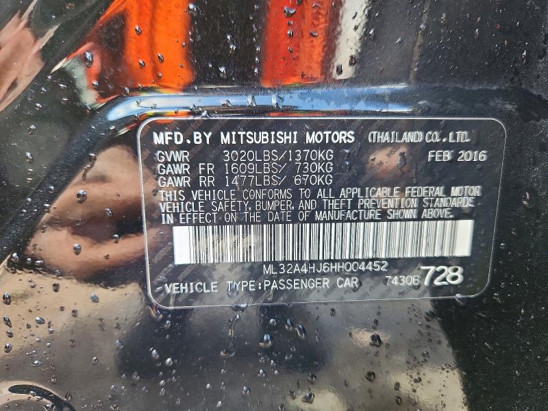 69634366 :رقم المزاد ، ML32A4HJ6HH004452 vin ، 2017 Mitsubishi Mirage مزاد بيع