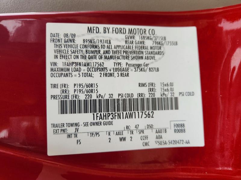 2010 Ford Focus მანქანა იყიდება აუქციონზე, vin: 1FAHP3FN1AW117562, აუქციონის ნომერი: 68018786