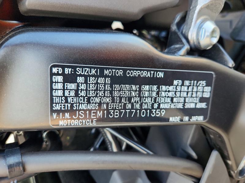 67280796 :رقم المزاد ، JS1EM13B7T7101359 vin ، 2026 Suzuki Gsx800 مزاد بيع