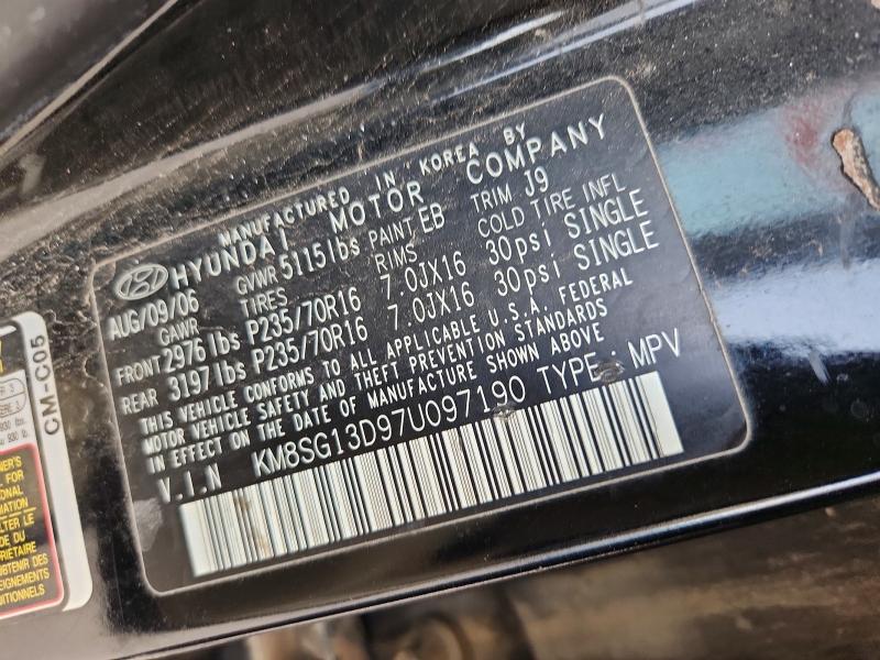 Продажа на аукционе авто 2007 Hyundai Santa Fe, vin: KM8SG13D97U097190, номер лота: 69643376