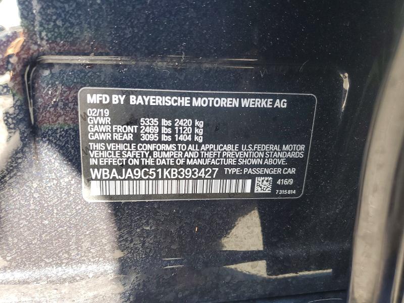 Aukcja sprzedaży 2019 Bmw 530e, vin: WBAJA9C51KB393427, numer aukcji: 70263996