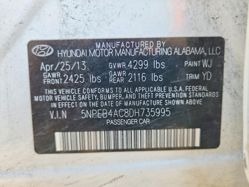 Auction sale of the 2013 Hyundai Sonata, vin: 5NPEB4AC8DH735995, lot number: 69740506