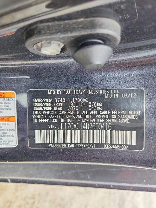 67361036 :رقم المزاد ، JF1ZCAC14D2600416 vin ، 2013 Subaru Brz مزاد بيع