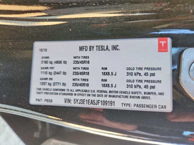 Продаж на аукціоні авто 2018 Tesla Model 3, vin: 5YJ3E1EA5JF109191, номер лоту: 69232956