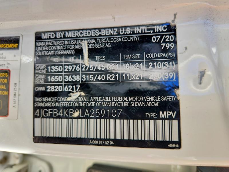 Aukcja sprzedaży 2020 Mercedes-benz Gle, vin: 4JGFB4KB0LA259107, numer aukcji: 67961416