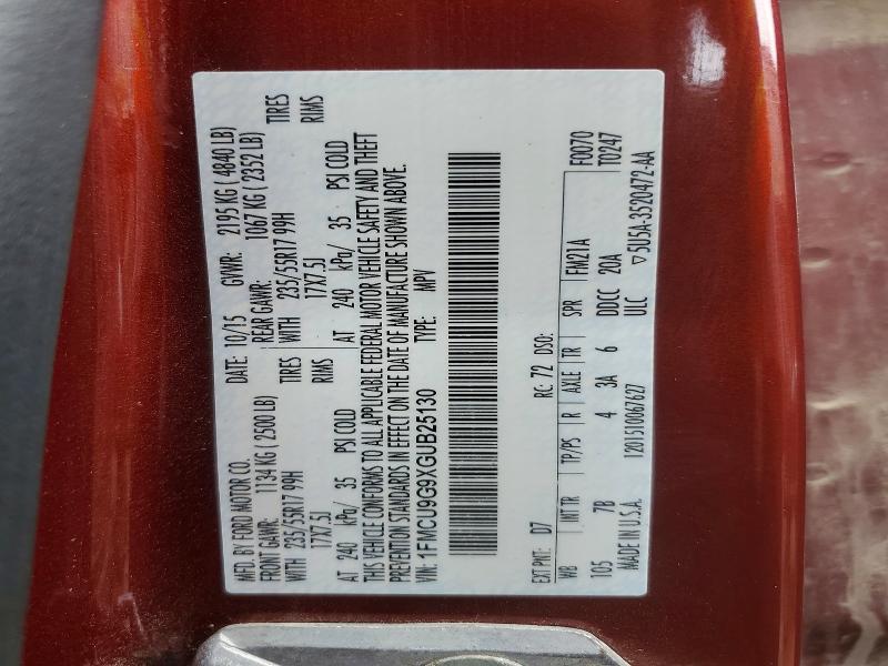 2016 Ford Escape მანქანა იყიდება აუქციონზე, vin: 1FMCU9G9XGUB25130, აუქციონის ნომერი: 67431496