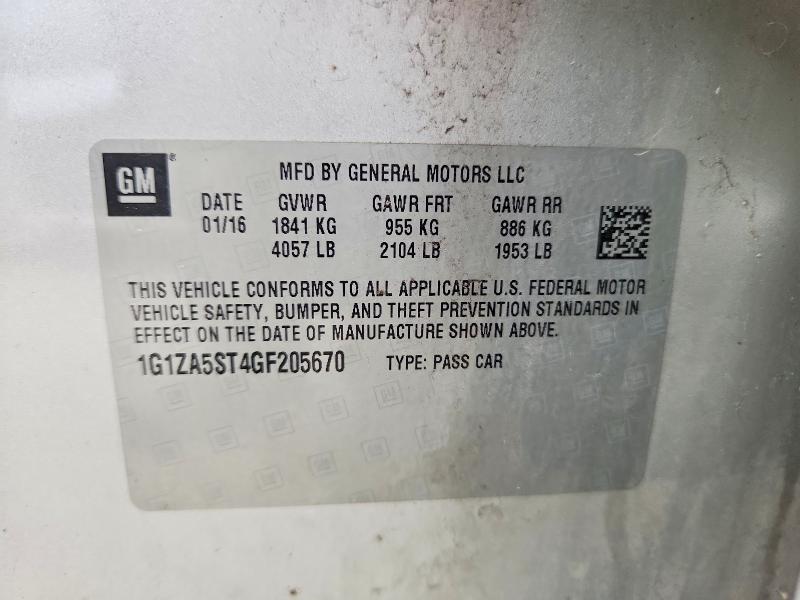Продажа на аукционе авто 2016 Chevrolet Malibu, vin: 1G1ZA5ST4GF205670, номер лота: 69023006