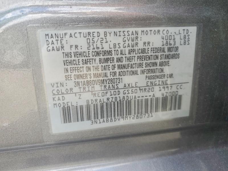 2021 Nissan Sentra მანქანა იყიდება აუქციონზე, vin: 3N1AB8DV9MY280731, აუქციონის ნომერი: 69760636