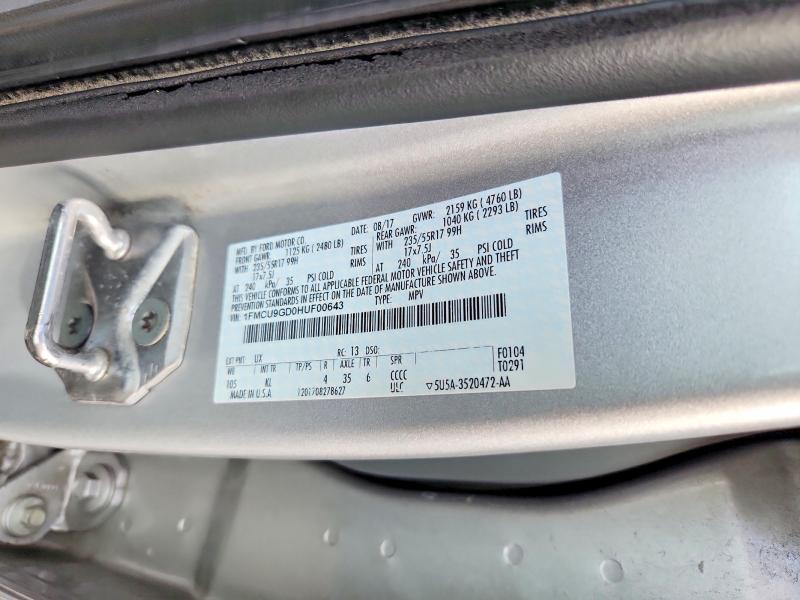 67728856 :رقم المزاد ، 1FMCU9GD0HUF00643 vin ، 2017 Ford Escape مزاد بيع