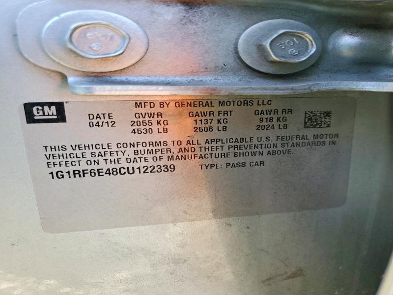 Aukcja sprzedaży 2012 Chevrolet Volt, vin: 1G1RF6E48CU122339, numer aukcji: 69460466
