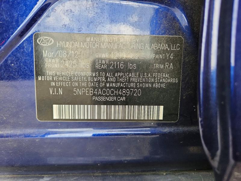 68673286 :رقم المزاد ، 5NPEB4AC0CH489720 vin ، 2012 Hyundai Sonata مزاد بيع