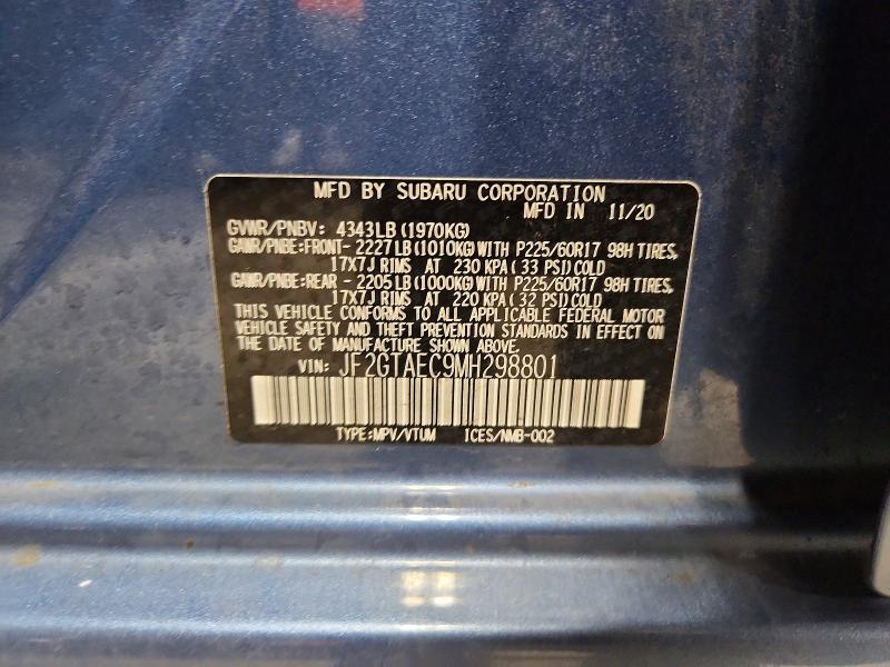 70014256 :رقم المزاد ، JF2GTAEC9MH298801 vin ، 2021 Subaru Crosstrek مزاد بيع