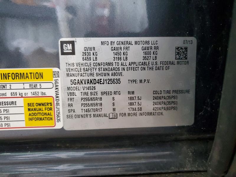 67336906 :رقم المزاد ، 5GAKVAKD4EJ125635 vin ، 2014 Buick Enclave مزاد بيع