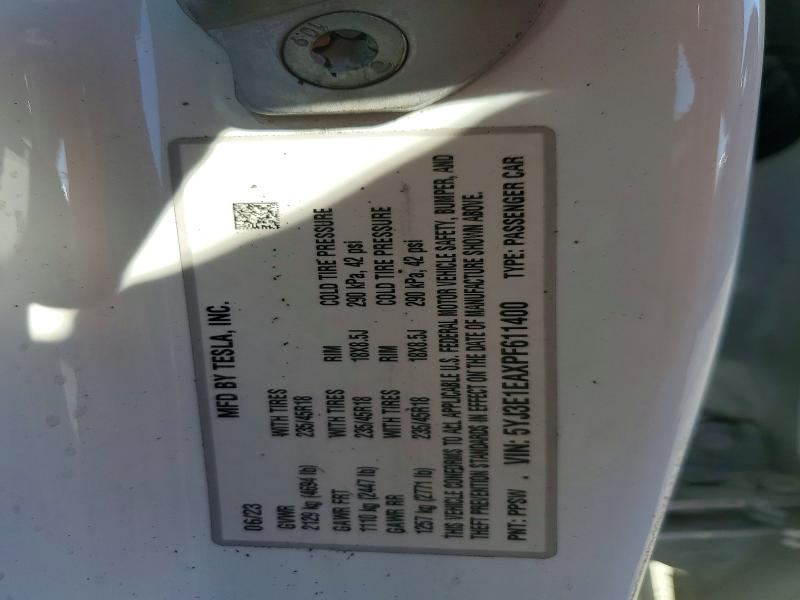2023 Tesla Model 3 მანქანა იყიდება აუქციონზე, vin: 5YJ3E1EAXPF611400, აუქციონის ნომერი: 67486976