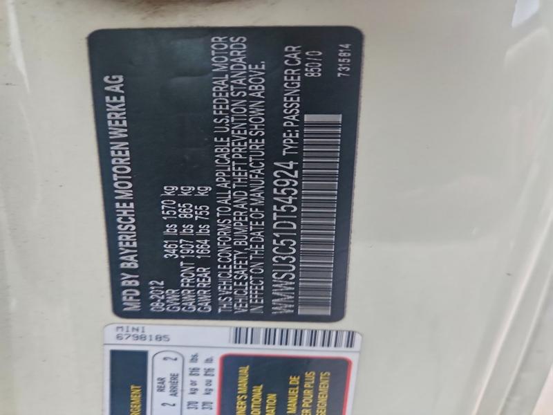 Aukcja sprzedaży 2013 Mini Cooper, vin: WMWSU3C51DT545924, numer aukcji: 70826506