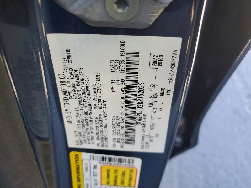 Продажа на аукционе авто 2019 Ford Fusion, vin: 3FA6P0LU2KR152035, номер лота: 70774876