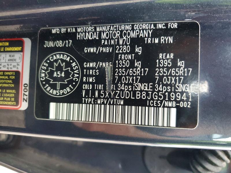 66028426 :رقم المزاد ، 5XYZUDLB8JG519941 vin ، 2018 Hyundai Santa Fe Sport مزاد بيع