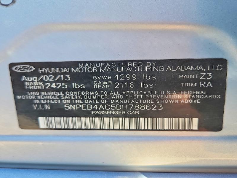 70471586 :رقم المزاد ، 5NPEB4AC5DH788623 vin ، 2013 Hyundai Sonata مزاد بيع