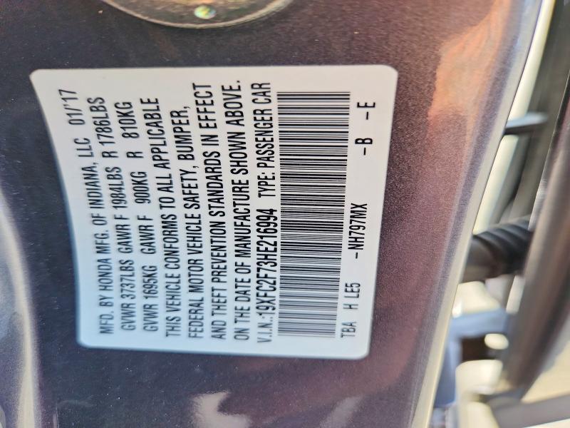 2017 Honda Civic მანქანა იყიდება აუქციონზე, vin: 19XFC2F73HE216994, აუქციონის ნომერი: 70102226
