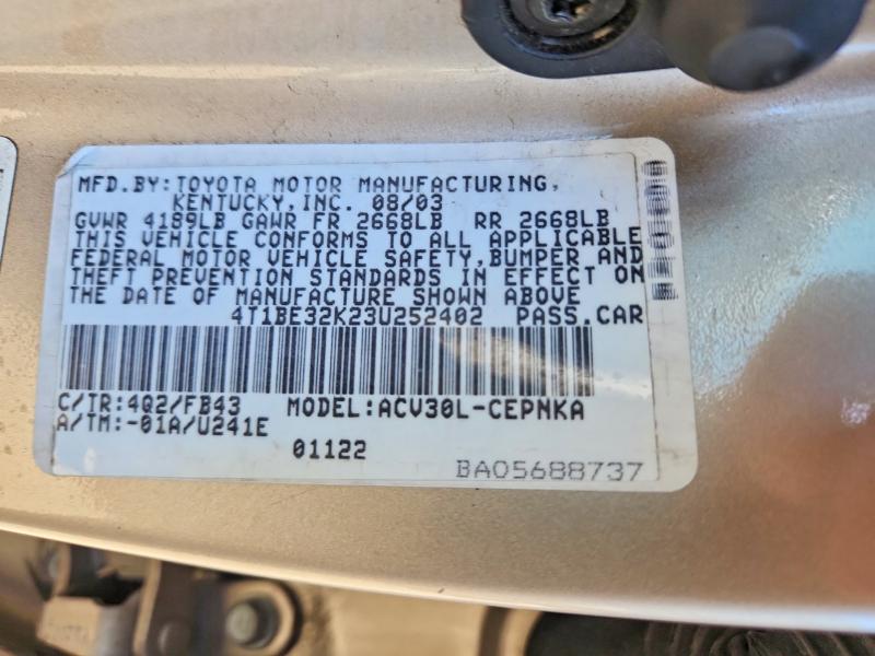 Aukcja sprzedaży 2003 Toyota Camry, vin: 4T1BE32K23U252402, numer aukcji: 71247856