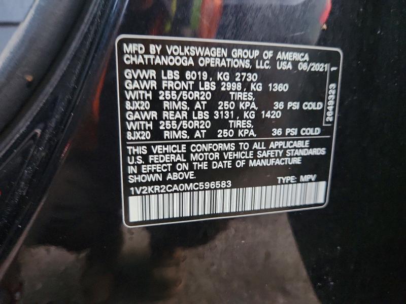 Продаж на аукціоні авто 2021 Volkswagen Atlas, vin: 1V2KR2CA0MC596583, номер лоту: 62912216