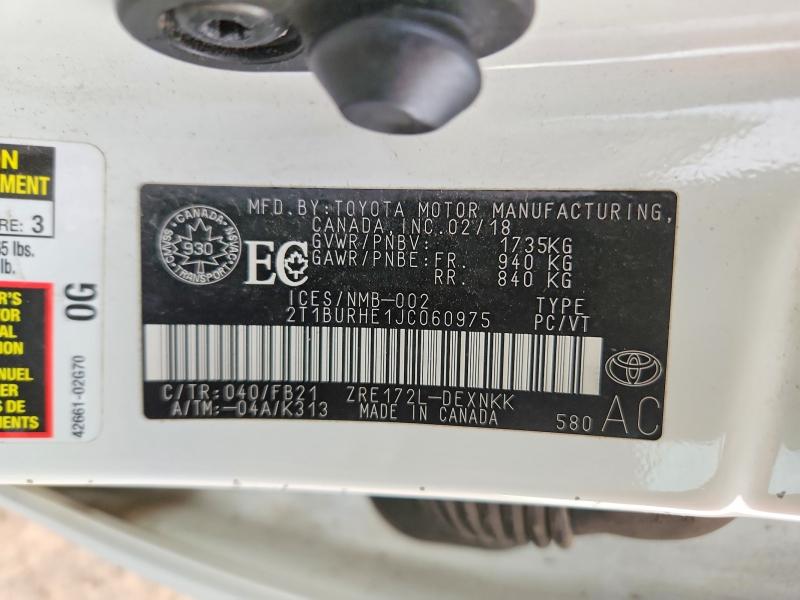 Продаж на аукціоні авто 2018 Toyota Corolla, vin: 2T1BURHE1JC060975, номер лоту: 70902956