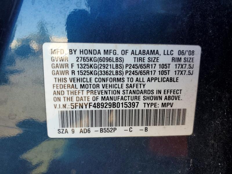 Aukcja sprzedaży 2009 Honda Pilot, vin: 5FNYF48929B015397, numer aukcji: 70656266
