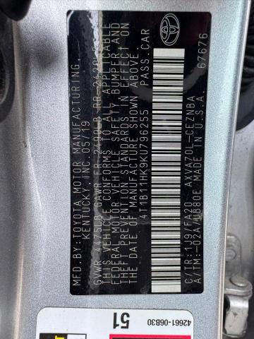 71096876 :رقم المزاد ، 4T1B11HK9KU796255 vin ، 2019 Toyota Camry مزاد بيع