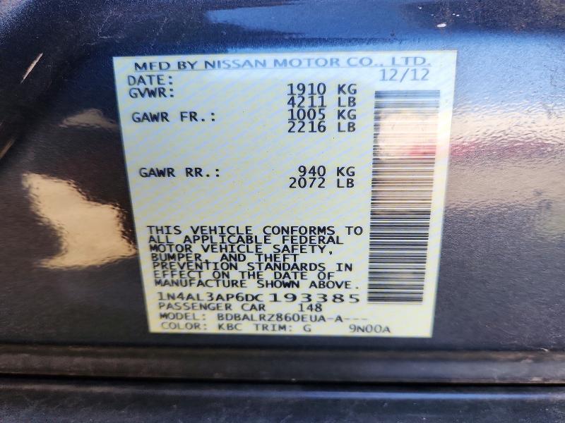 70010446 :رقم المزاد ، 1N4AL3AP6DC193385 vin ، 2013 Nissan Altima مزاد بيع