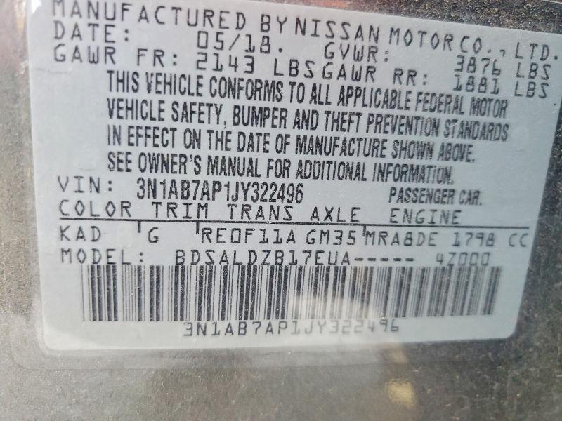 Продажа на аукционе авто 2018 Nissan Sentra, vin: 3N1AB7AP1JY322496, номер лота: 69036586