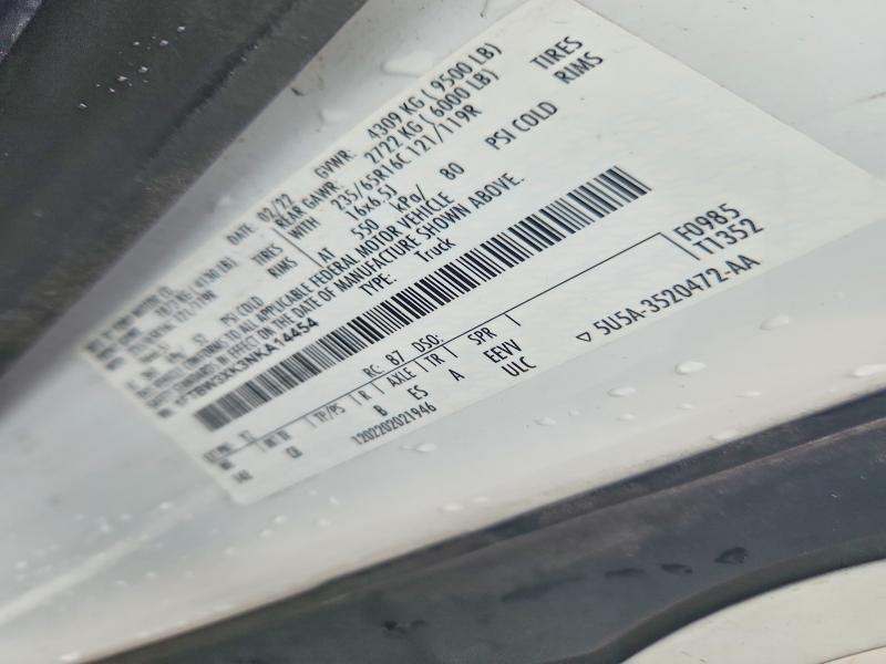 68674036 :رقم المزاد ، 1FTBW3XK3NKA14454 vin ، 2022 Ford Transit مزاد بيع