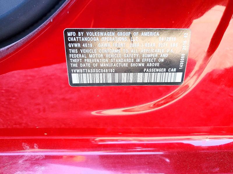 Aukcja sprzedaży 2016 Volkswagen Passat, vin: 1VWBT7A3XGC048192, numer aukcji: 67417786